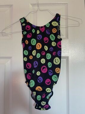 Black Smiley Face Print Gymnastics Leotard - Neon Smiles